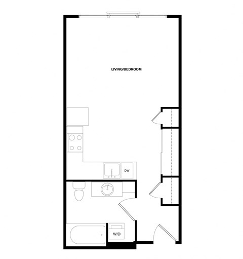 Floor plan for studio, 1 bath, 451 sqft